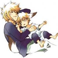 Yondaime and little foxy Naruto sleeping